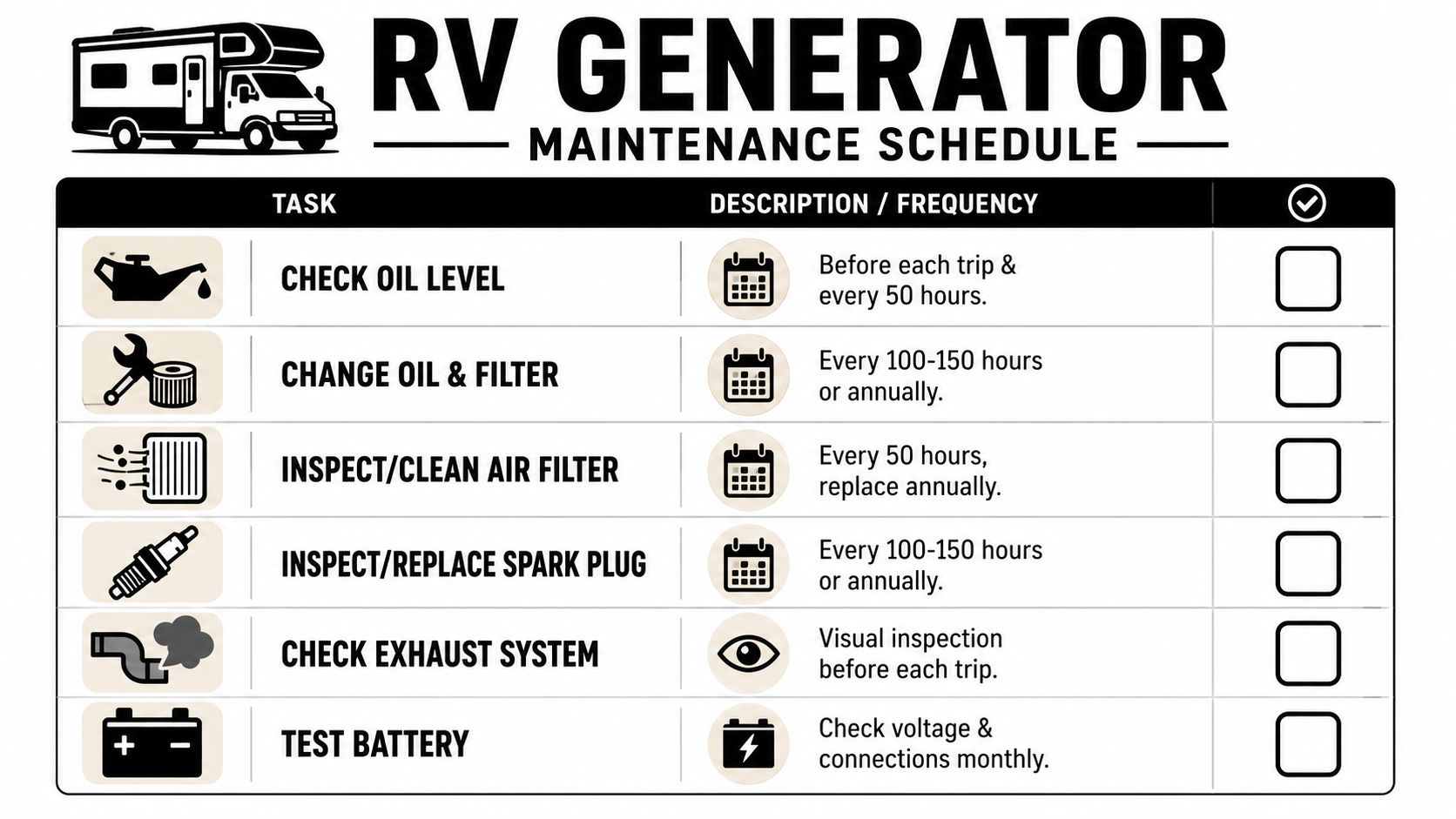 Your Core RV Generator Service Schedule